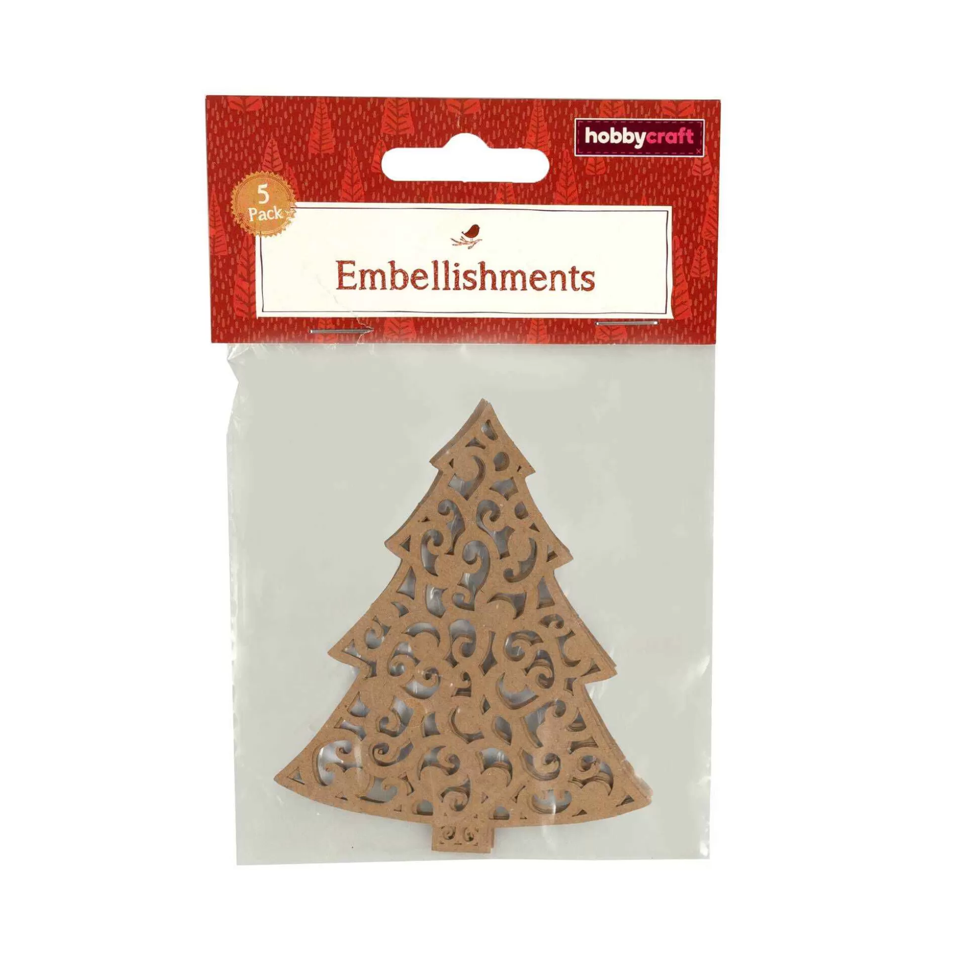 Kraft Laser-Cut Paper Tree Embellishments 5 Pack-Hobbycraft Discount