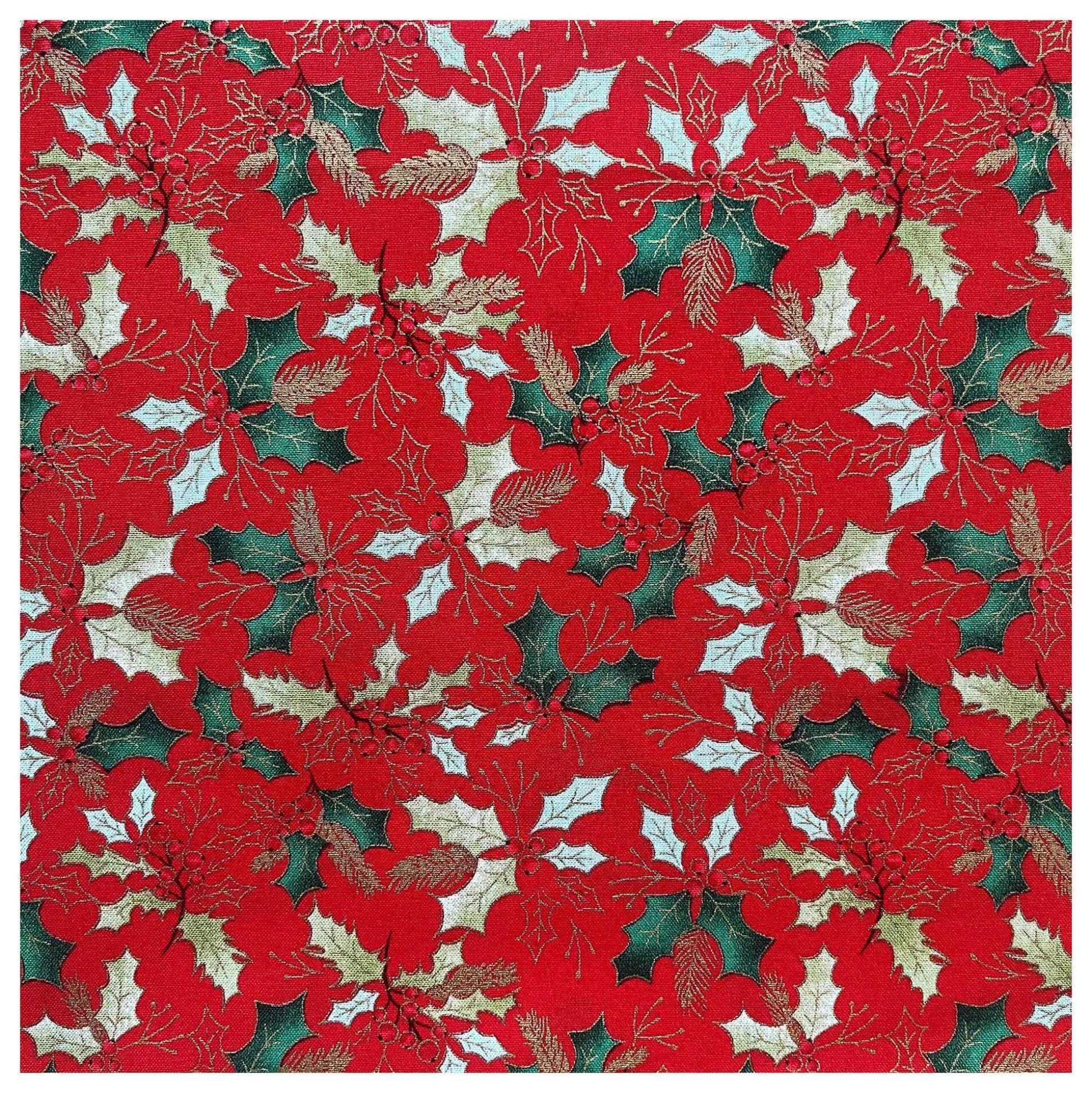 Red Traditional Holly Cotton Fabric Pack 112Cm X 1M-Hobbycraft Outlet
