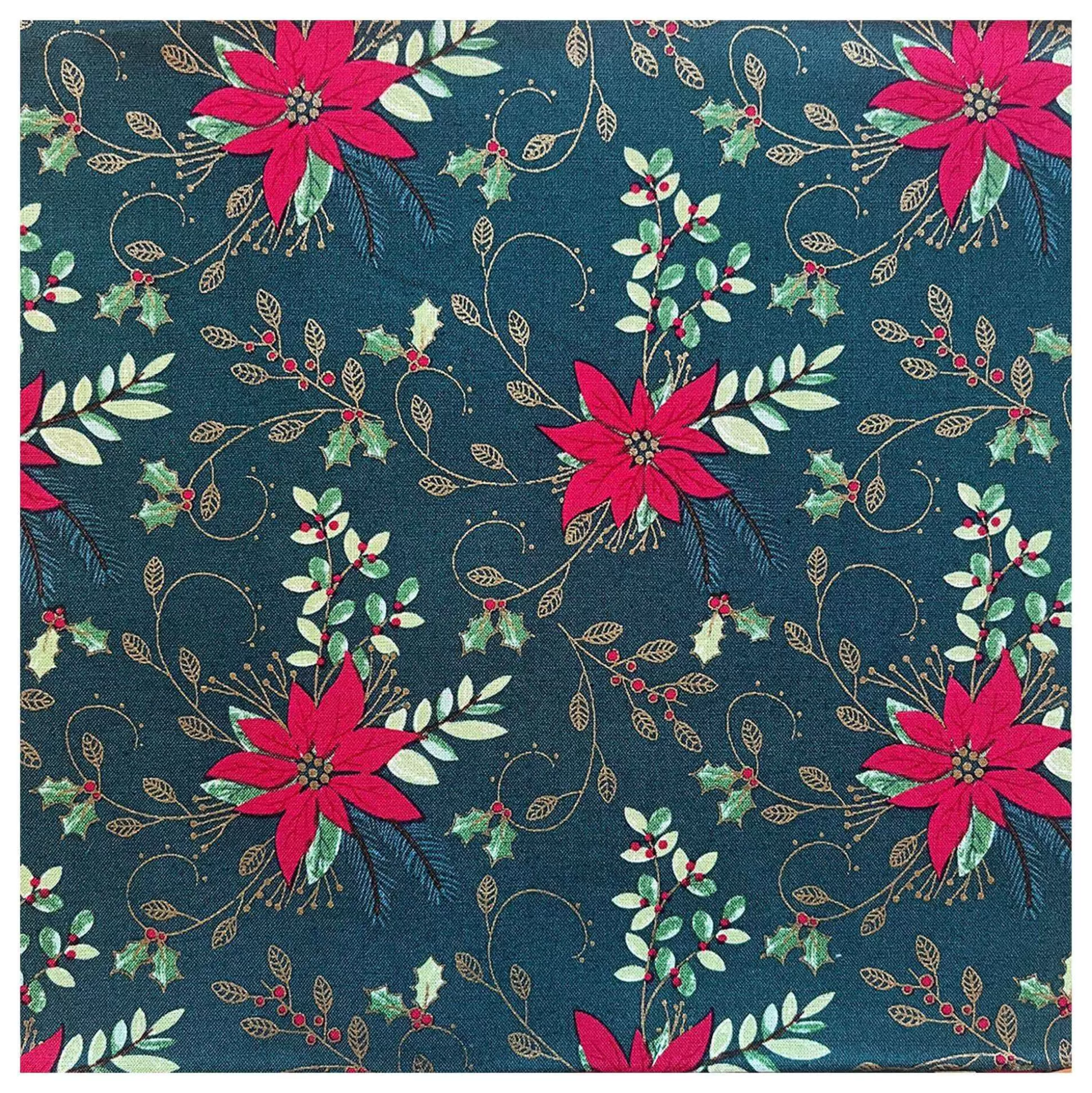 Traditional Poinsettia Cotton Fabric By The Metre-Hobbycraft Flash Sale